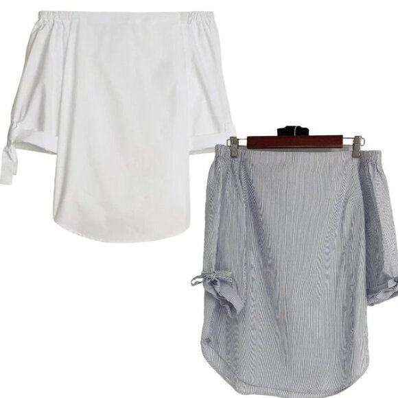 Aritzia Babaton Malik off the shoulder blouse, blue &  white stripes 100% cotton - Picture 14 of 16